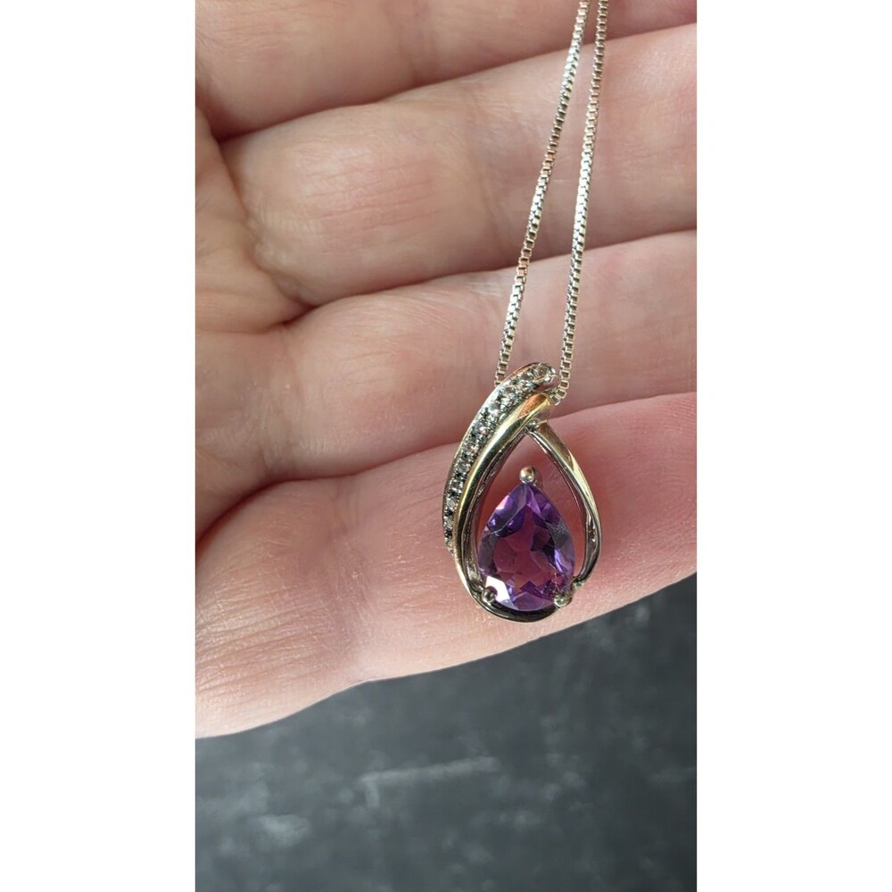 Ralph Lauren 925 Sterling Silver 10K Amethyst & Clear Topaz Pendant Necklace